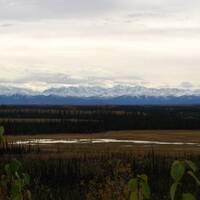 Uitzicht op de Wrengell Mountains, Alaska HW, tussen Tok en Hains Junction