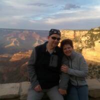 Peter & Jolanda bij de Grand Canyon met zonsondergang