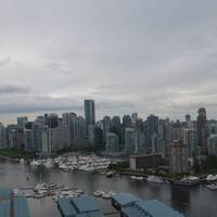 Skyline Vancouver vanuit het vliegtuig