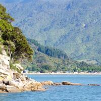 Abel Tasman kustlijn met prachtige baaien.. kustlijn met